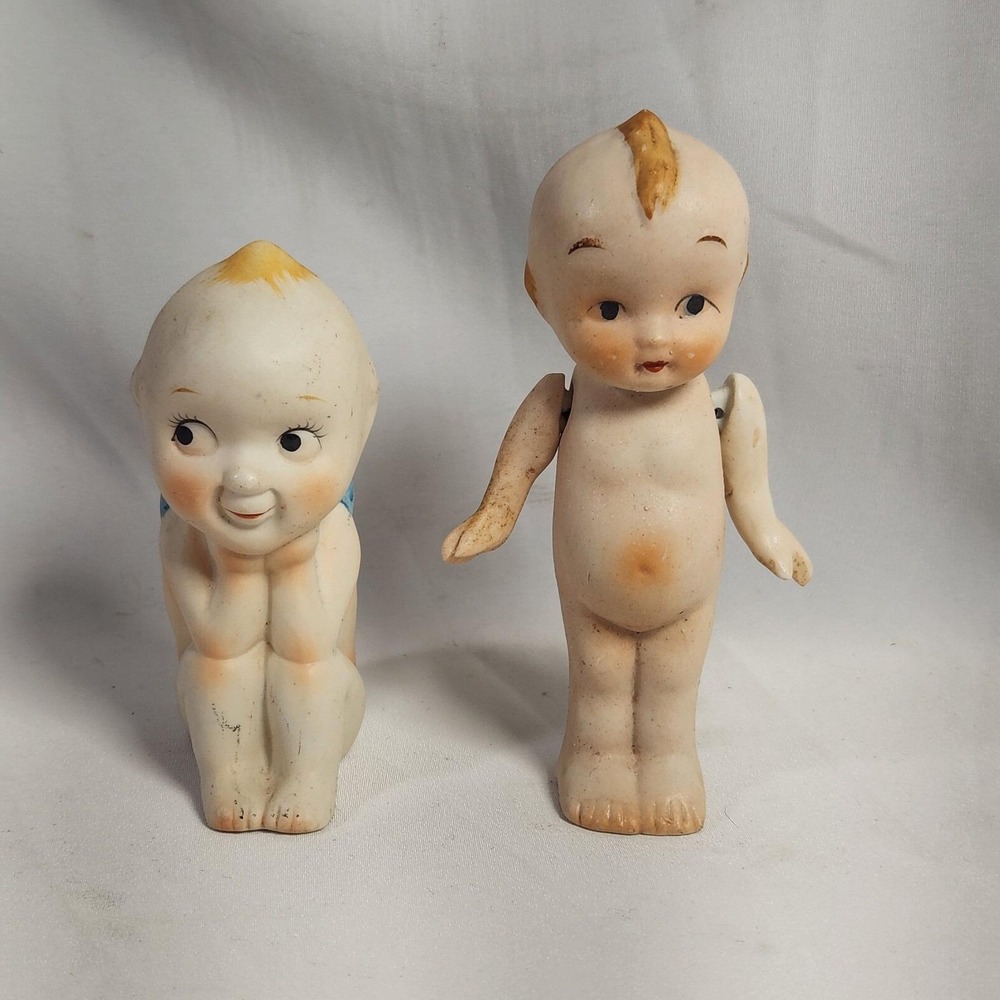 Lot of 2 vintage Price KEWPIE dolls/Figures Ceramic moveable arms‎ sitting